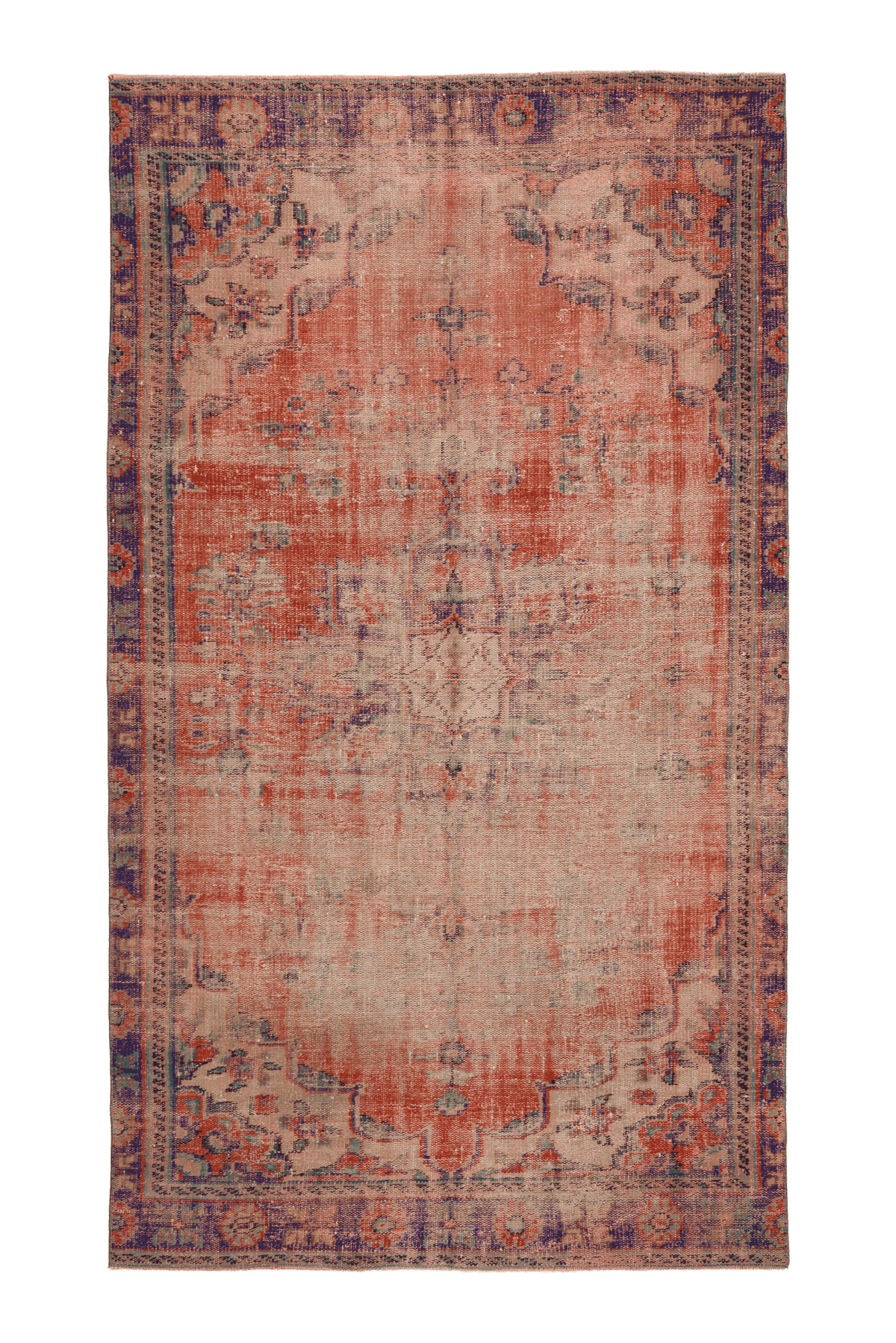Vintage Manisa Turkish Area Rug 5x9 ft — Orange Floral (No. 57726)