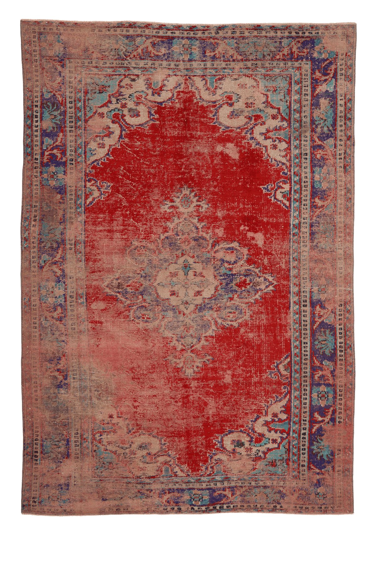 Vintage Manisa Turkish Area Rug 6x9 ft — Red Floral (No. 57733)