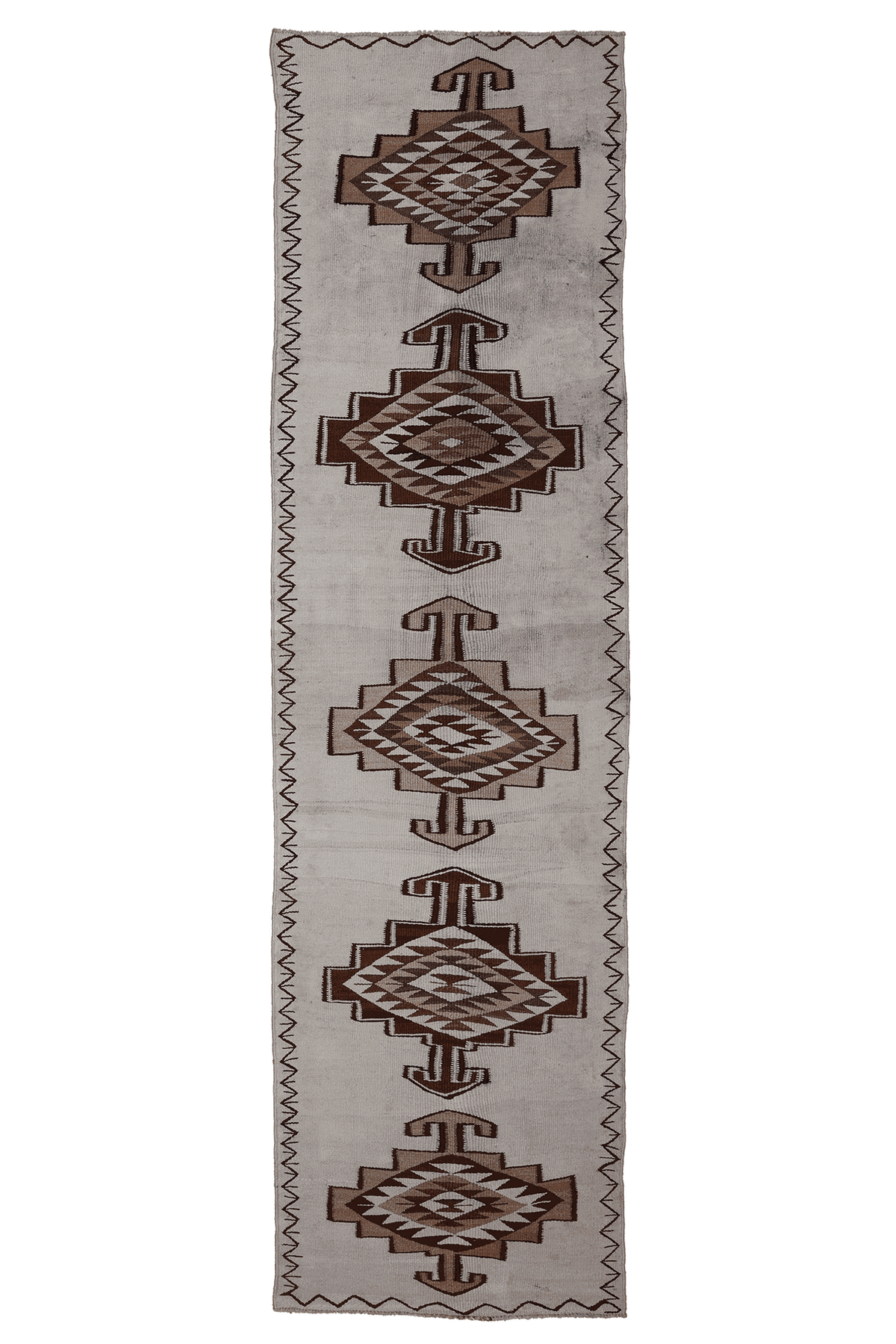 Vintage Southeastern Persian Style Runner Rug 3x12 ft — Beige & Brown Geometric