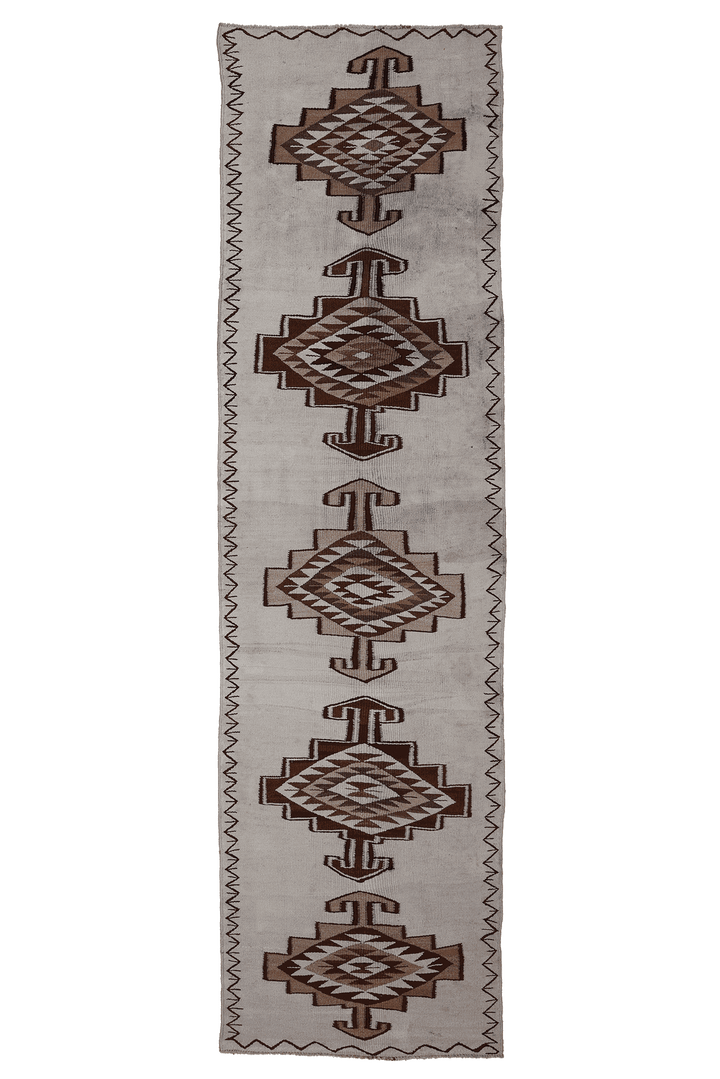 Vintage Southeastern Persian Style Runner Rug 3x12 ft — Beige & Brown Geometric