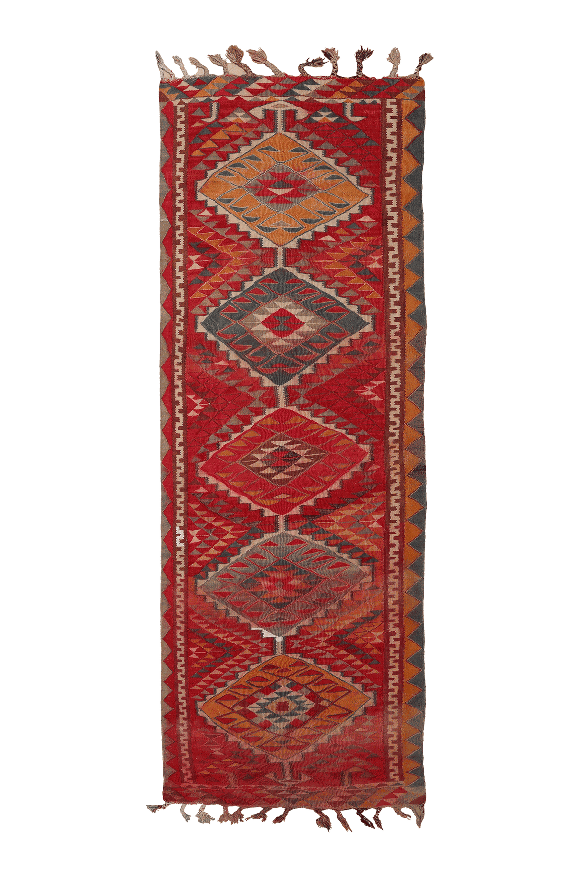 Vintage Southeastern Persian Style Kilim Runner Rug 3x11 ft — Red & Orange Geometric