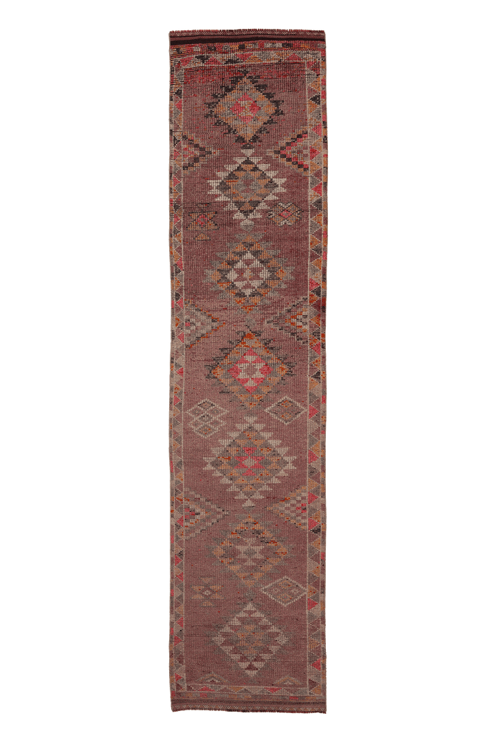 Vintage Southeastern Persian Style Runner Rug 3x12 ft — Red & Brown Geometric