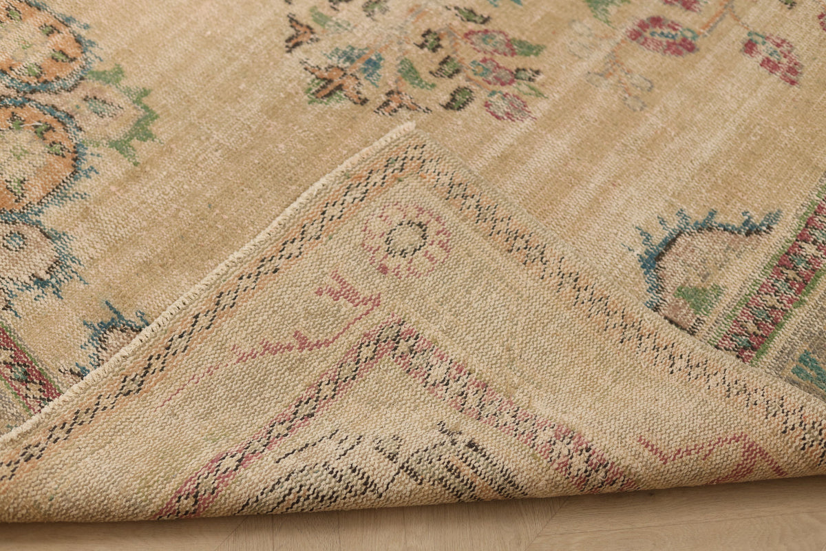 Vintage Manisa Turkish Area Rug 5x9 ft — Beige Floral (No. 57785)