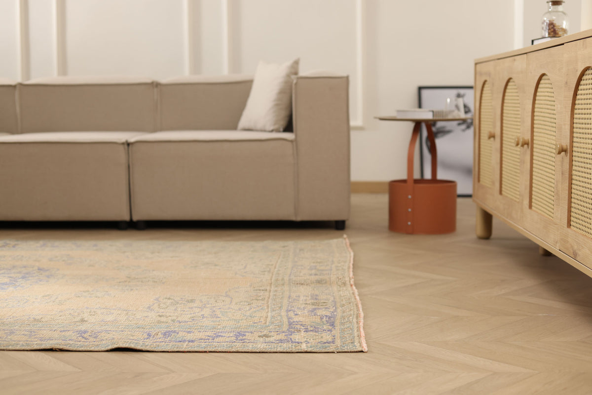 Vintage Manisa Turkish Area Rug 5x8 ft — Orange & Beige Floral