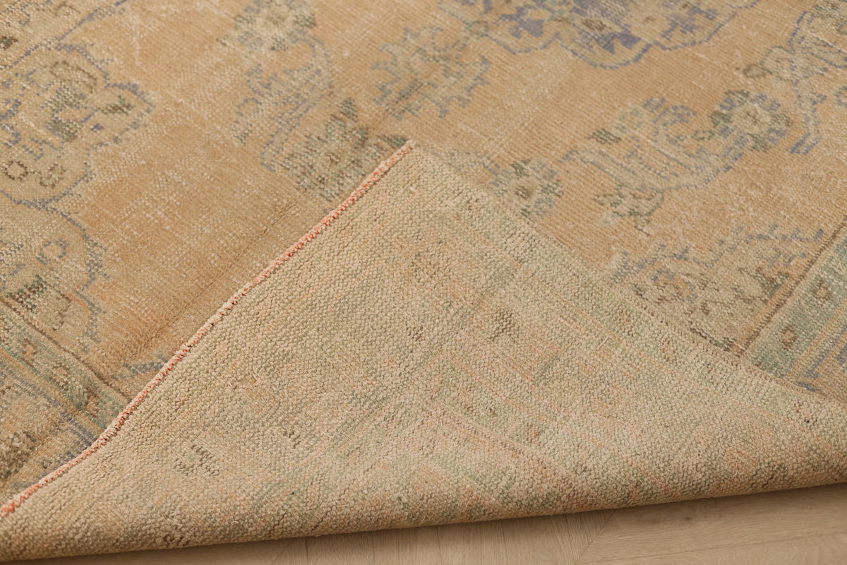 Vintage Manisa Turkish Area Rug 5x8 ft — Orange & Beige Floral