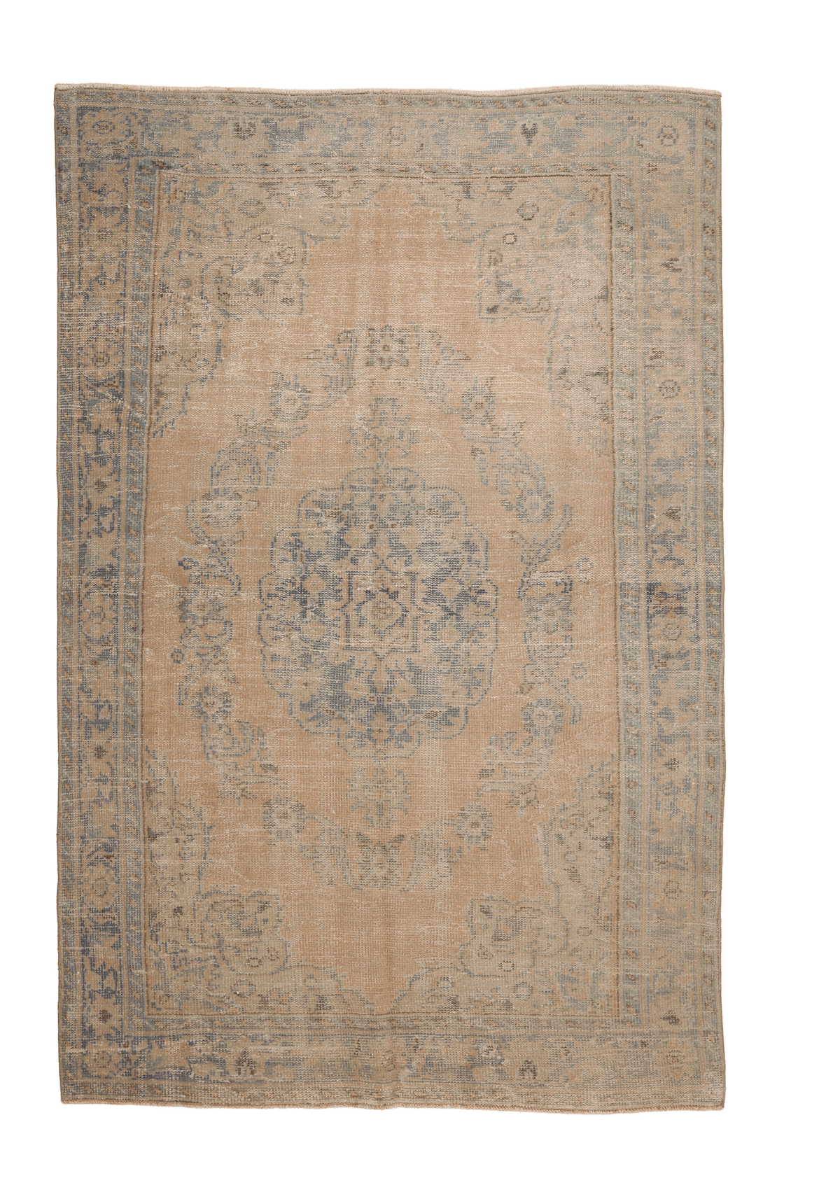 Vintage Manisa Turkish Area Rug 5x8 ft — Orange & Beige Floral
