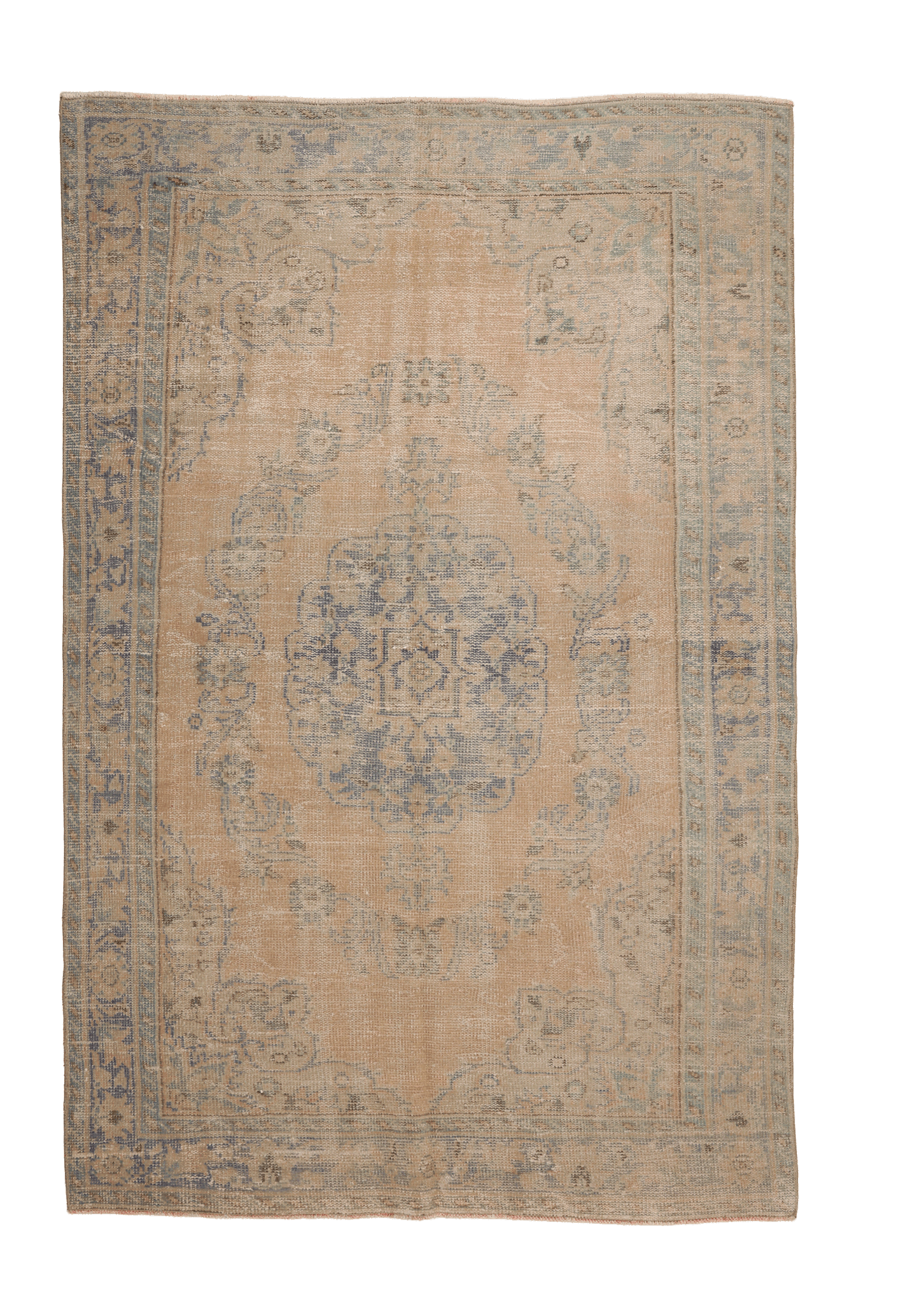 Vintage Manisa Turkish Area Rug 5x8 ft — Orange & Beige Floral