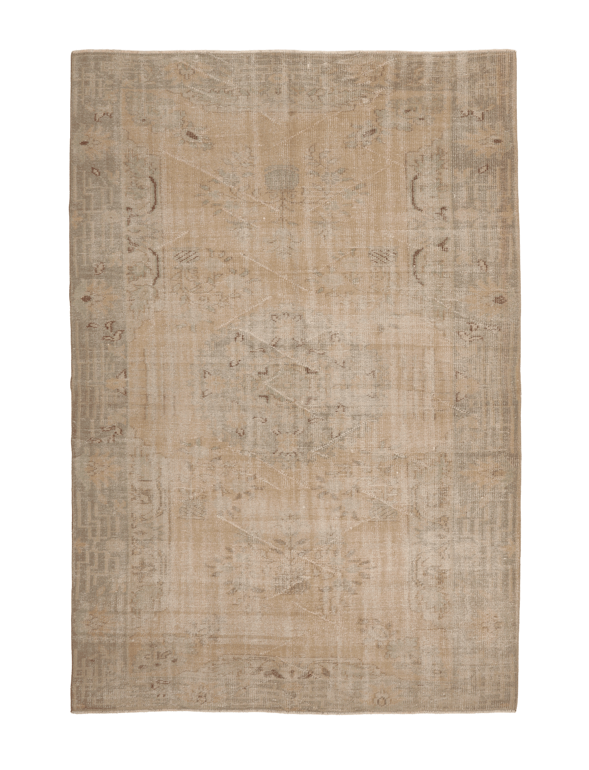 Vintage Manisa Turkish Area Rug 6x9 ft — Beige Floral (No. 57789)
