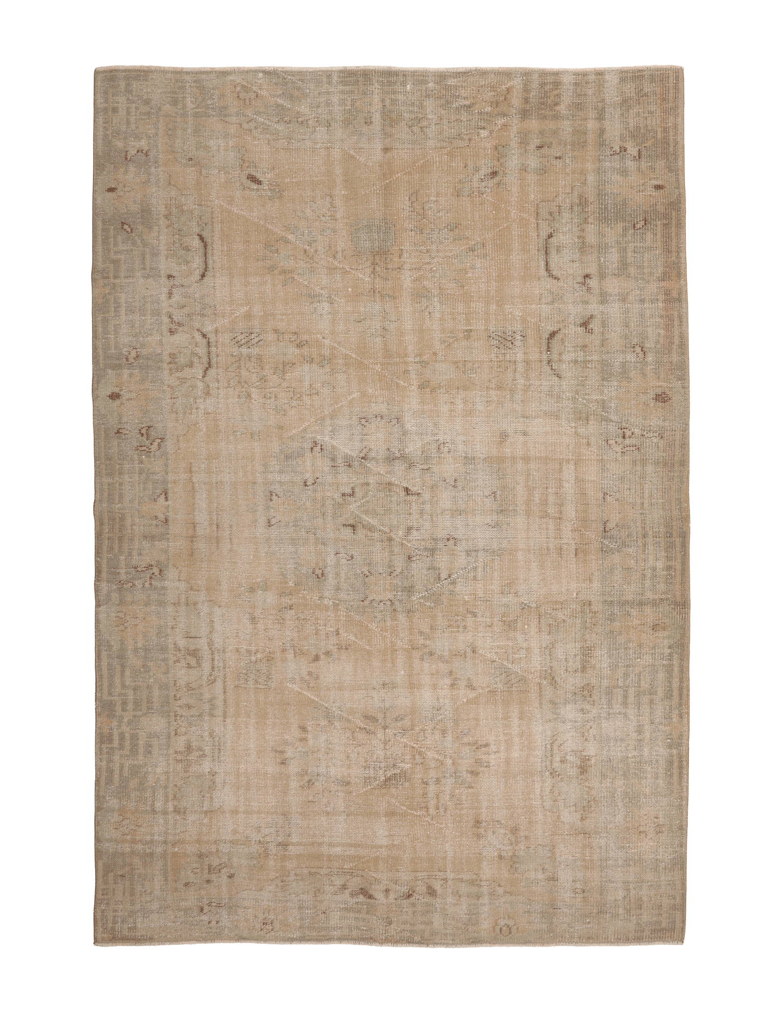 Vintage Manisa Turkish Area Rug 6x9 ft — Beige Floral (No. 57789)