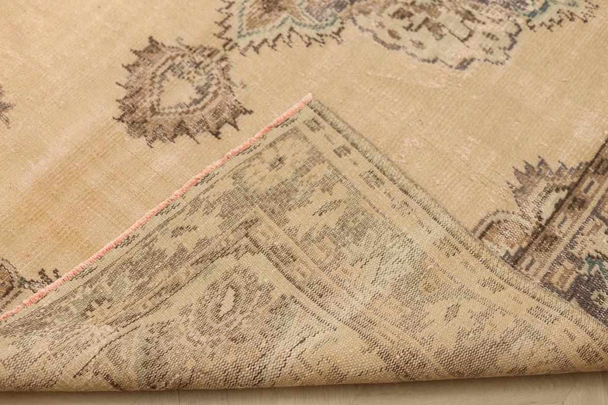 Vintage Manisa Turkish Area Rug 5x8 ft — Beige & Brown Floral (No. 57790)
