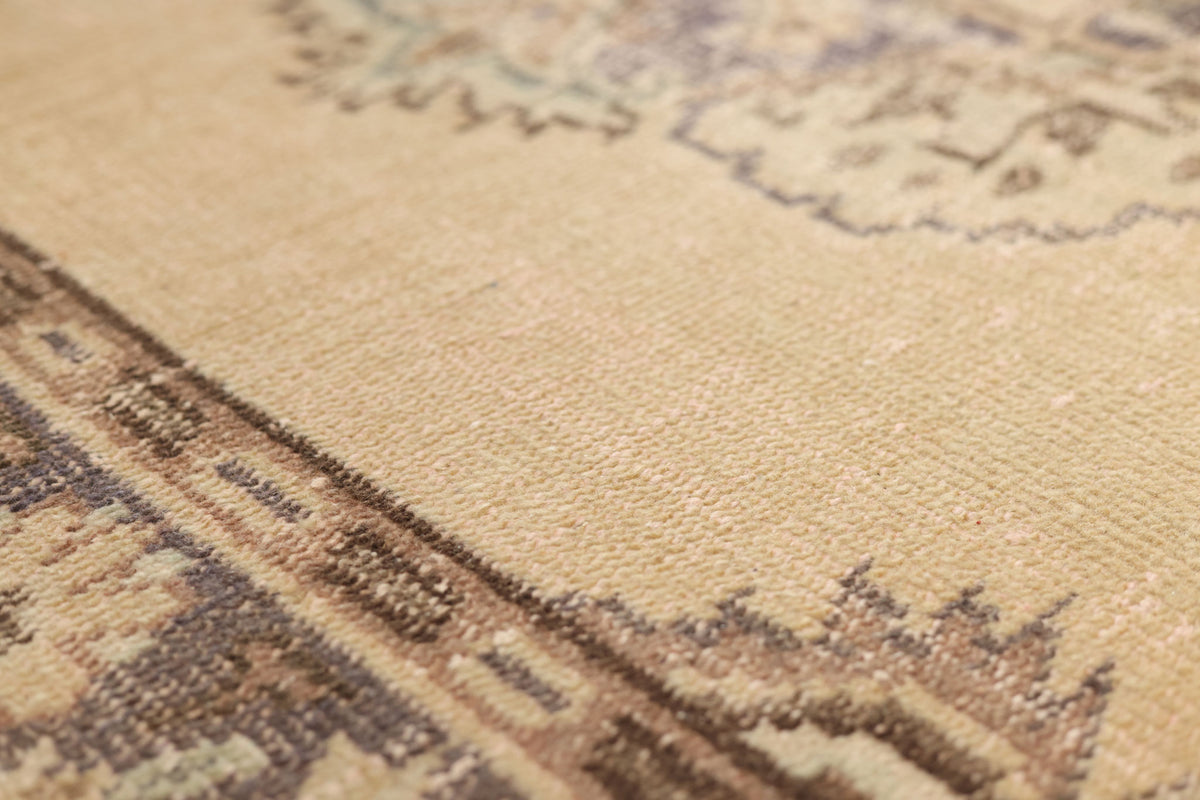 Vintage Manisa Turkish Area Rug 5x8 ft — Beige & Brown Floral (No. 57790)