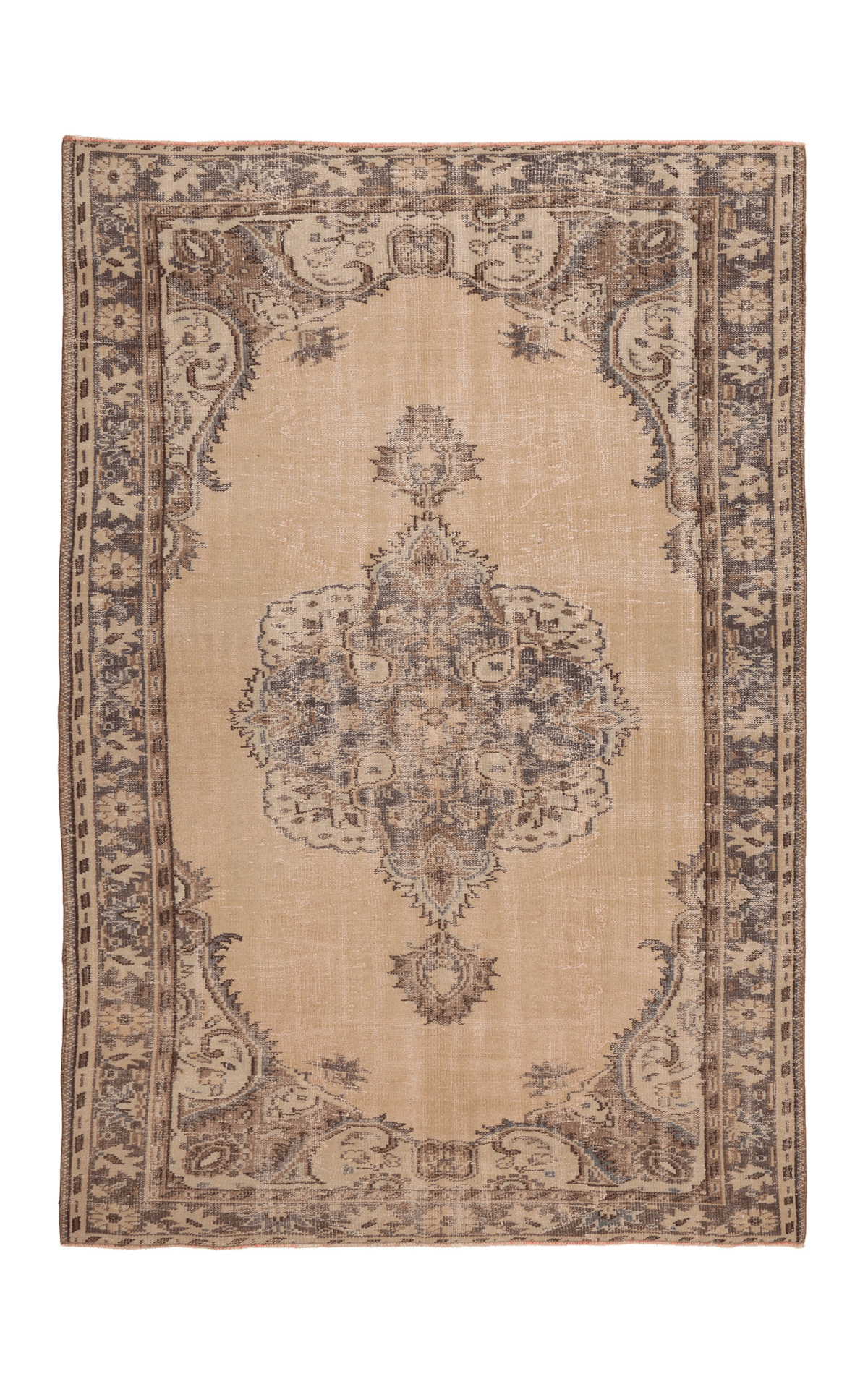 Vintage Manisa Turkish Area Rug 5x8 ft — Beige & Brown Floral (No. 57790)