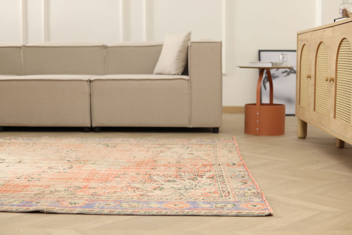 Vintage Manisa Turkish Area Rug 6x9 ft — Orange Floral (No. 57792)