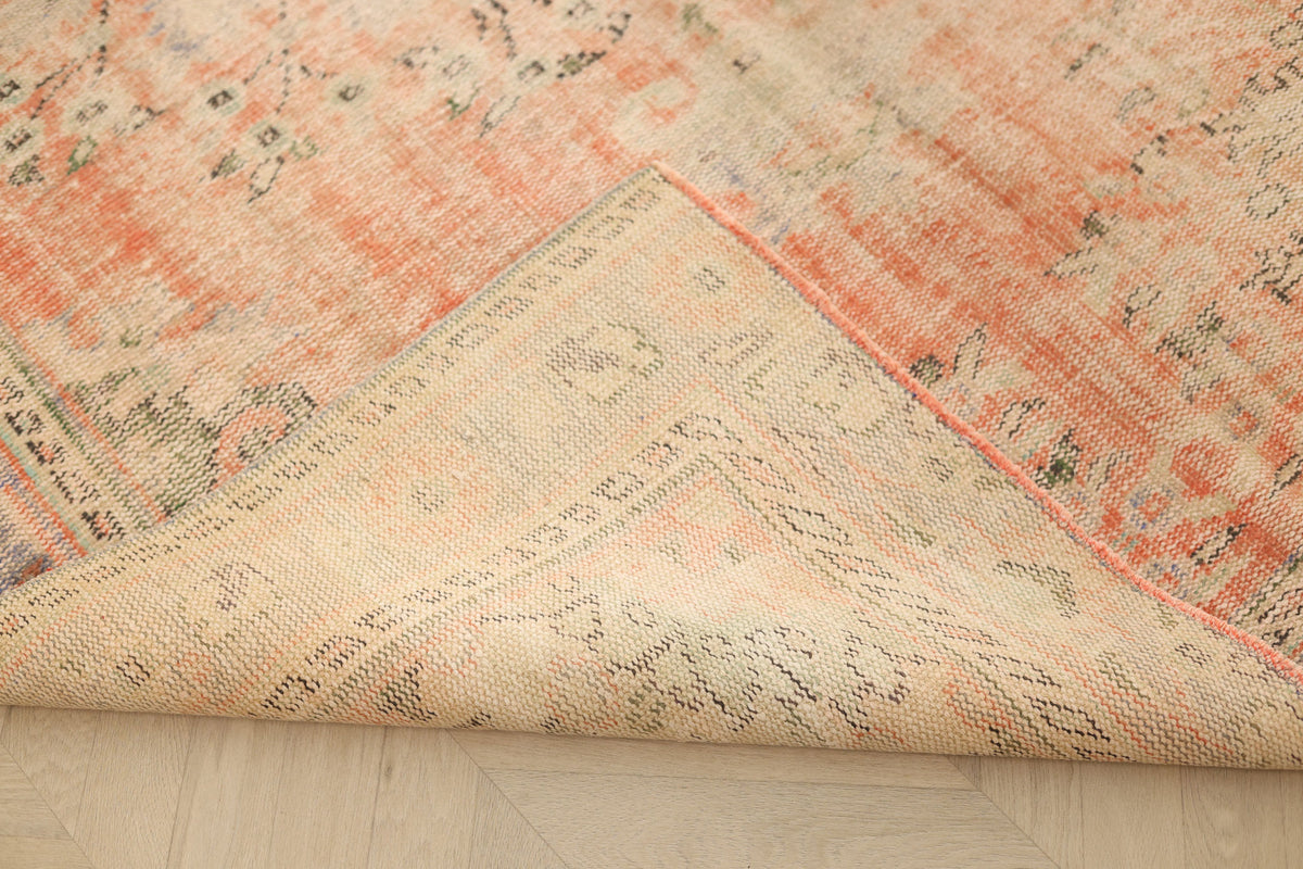 Vintage Manisa Turkish Area Rug 6x9 ft — Orange Floral (No. 57792)