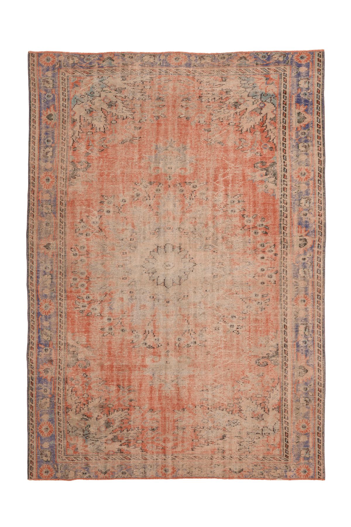 Vintage Manisa Turkish Area Rug 6x9 ft — Orange Floral (No. 57792)