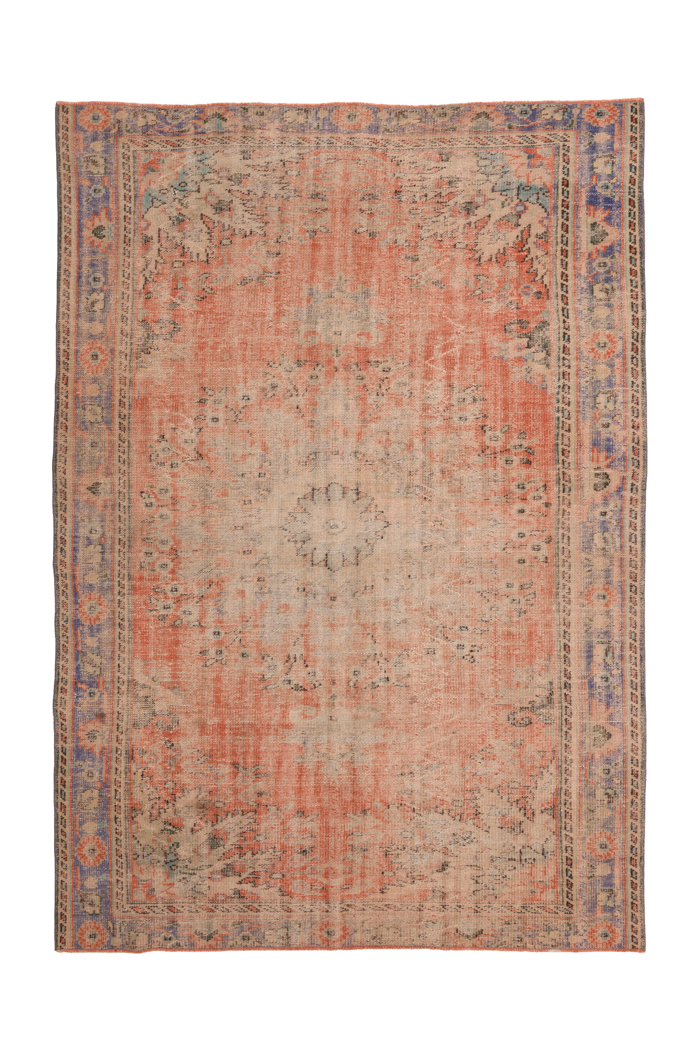 Vintage Manisa Turkish Area Rug 6x9 ft — Orange Floral (No. 57792)