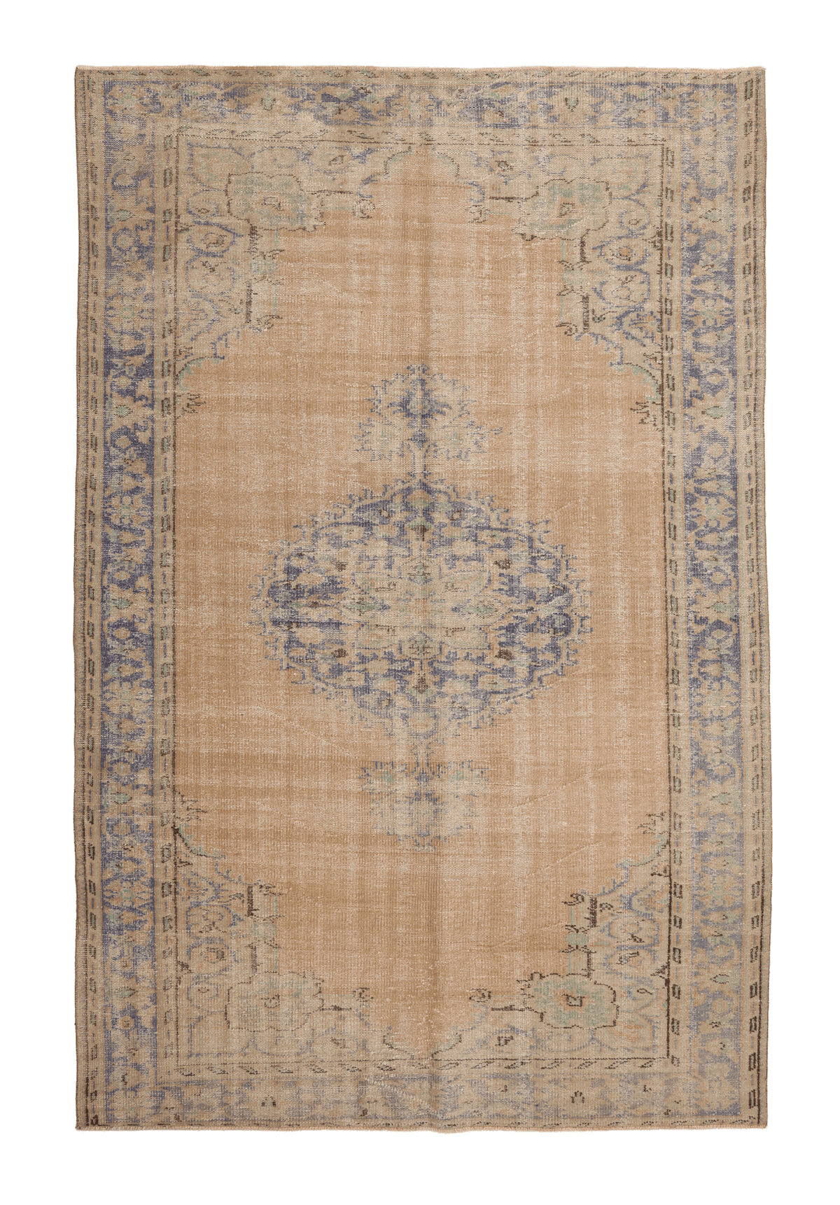 Vintage Manisa Turkish Area Rug 6x9 ft — Beige Floral (No. 57793)