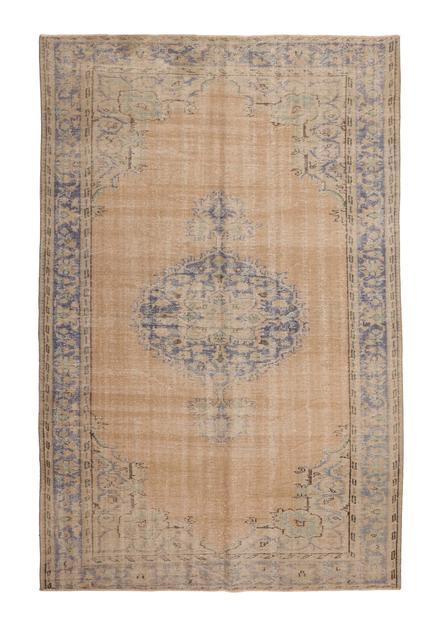 Vintage Manisa Turkish Area Rug 6x9 ft — Beige Floral (No. 57793)