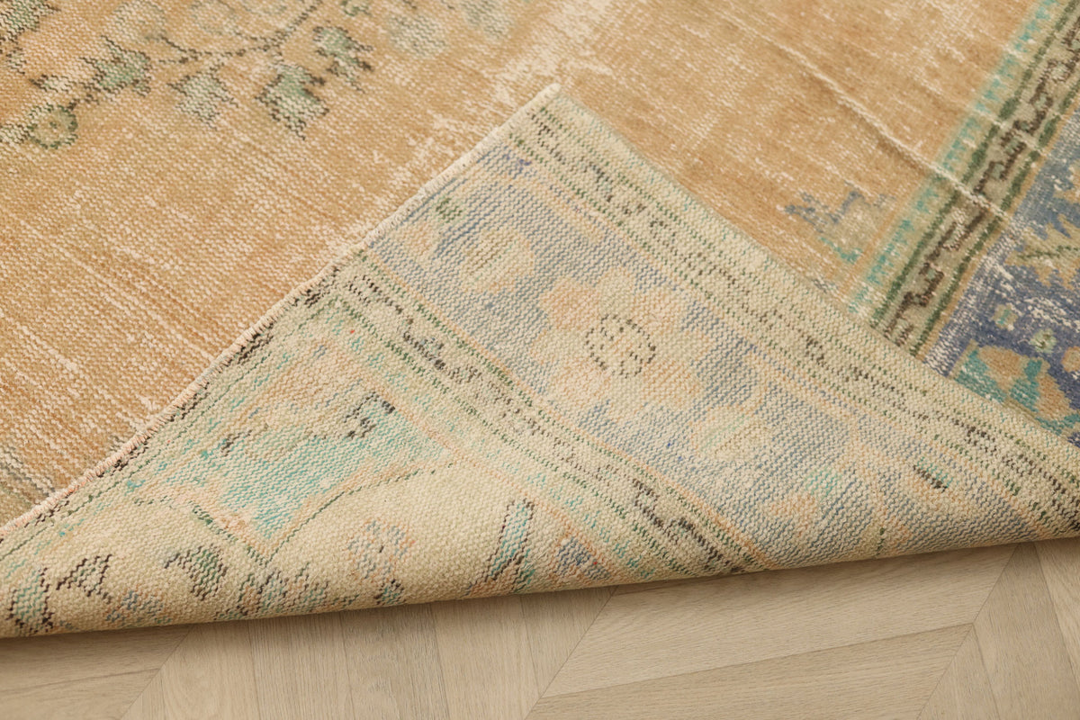 Vintage Manisa Turkish Area Rug 7x9 ft — Beige Floral