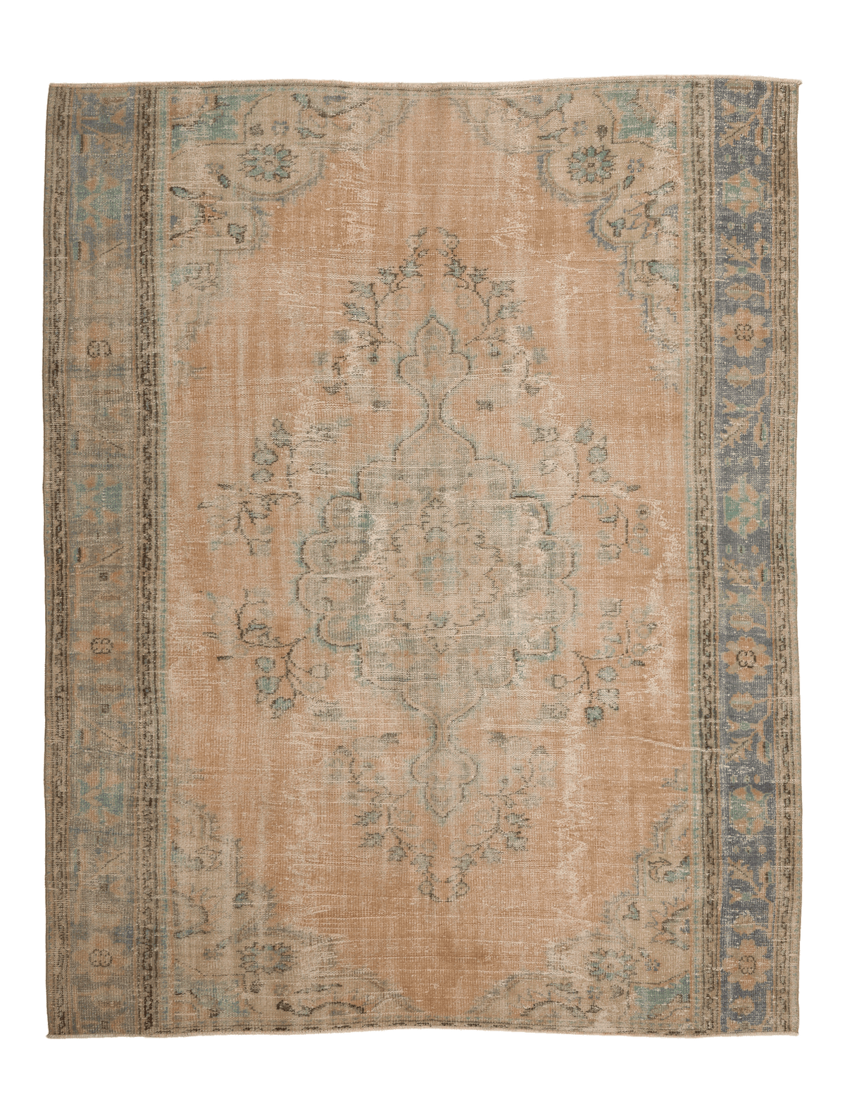 Vintage Manisa Turkish Area Rug 7x9 ft — Beige Floral