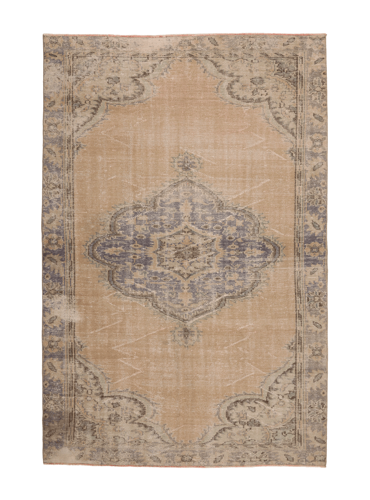 Vintage Manisa Turkish Area Rug 5x8 ft — Beige Floral (No. 57796)