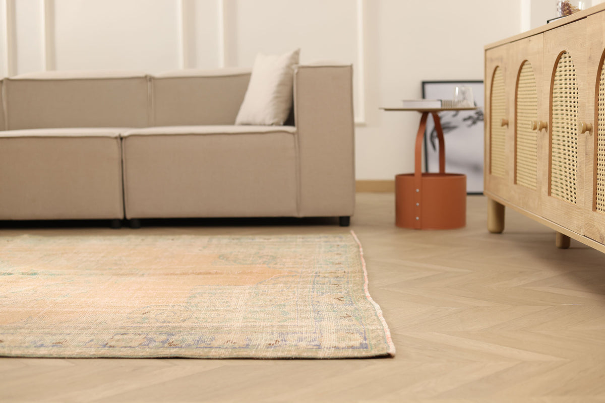 Vintage Manisa Turkish Area Rug 5x9 ft — Beige Floral (No. 57799)