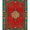 Vintage Manisa Turkish Area Rug 4x7 ft — Red & Blue Floral