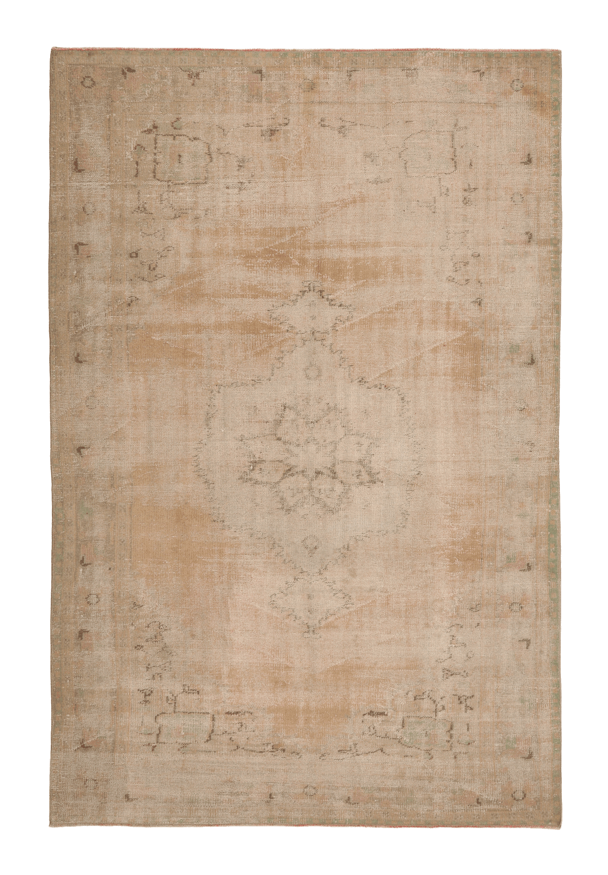 Vintage Manisa Turkish Area Rug 6x9 ft — Beige Distressed (No. 57801)