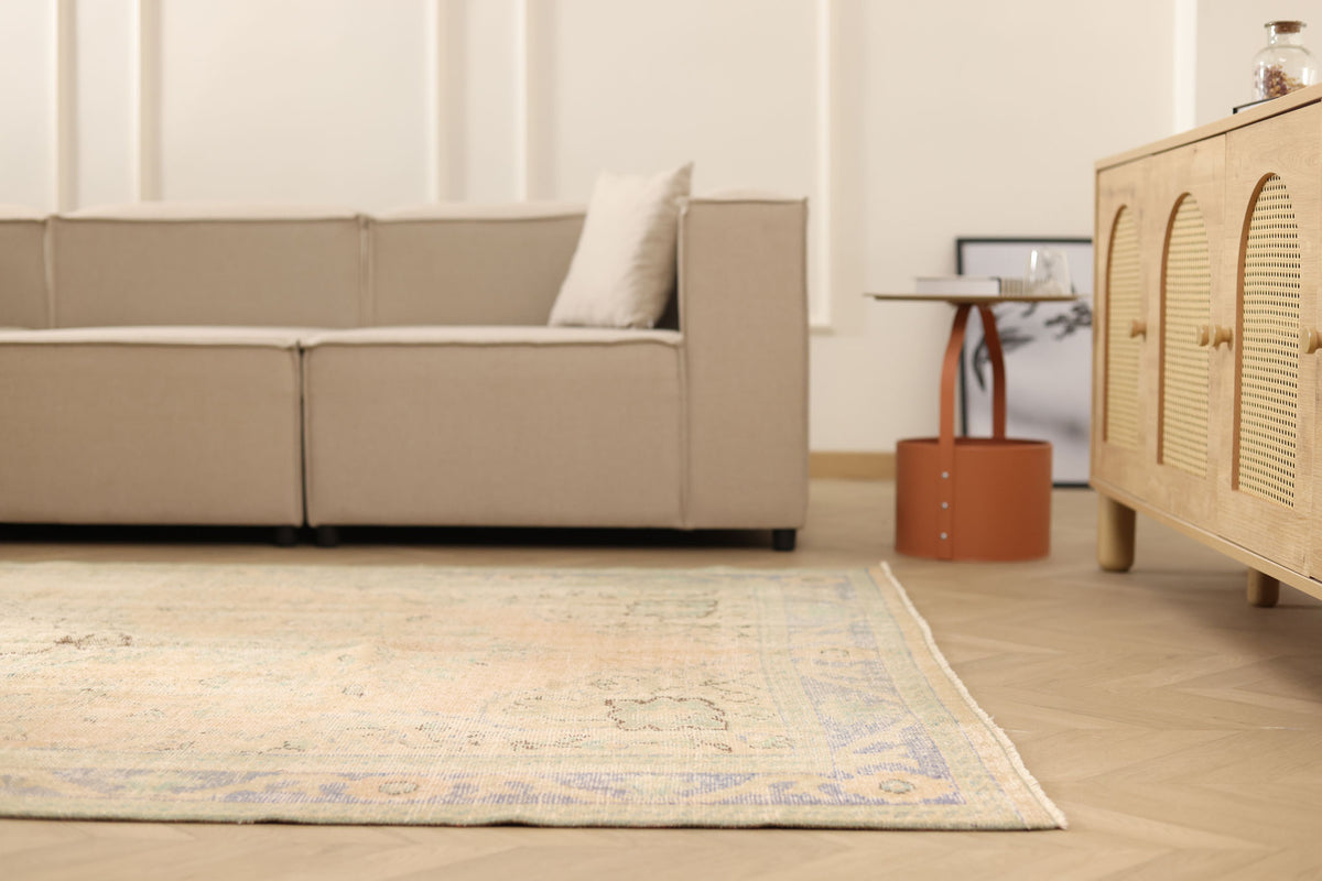 Vintage Manisa Turkish Area Rug 5x9 ft — Beige Distressed (No. 57803)
