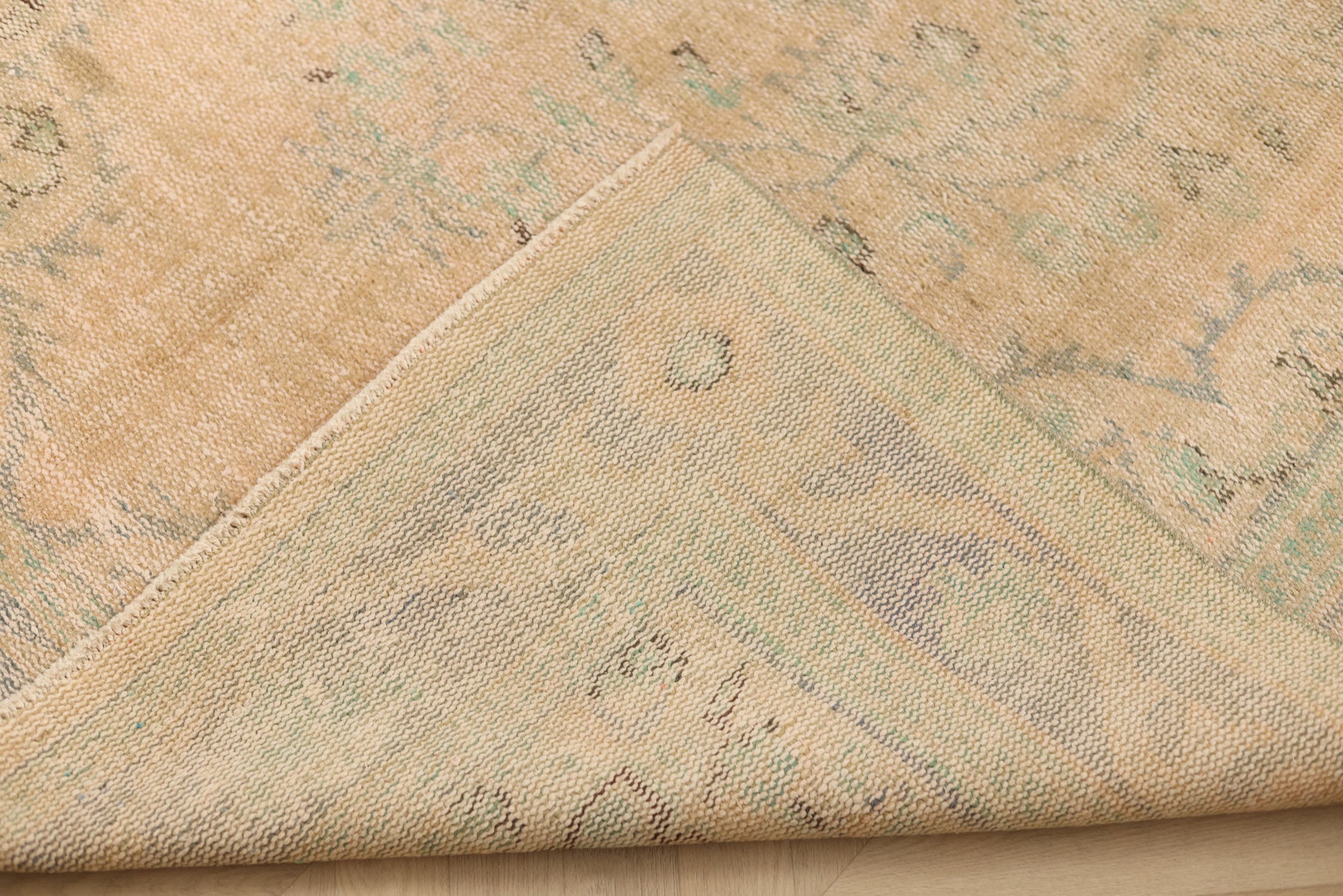 Vintage Manisa Turkish Area Rug 5x9 ft — Beige Distressed (No. 57803)