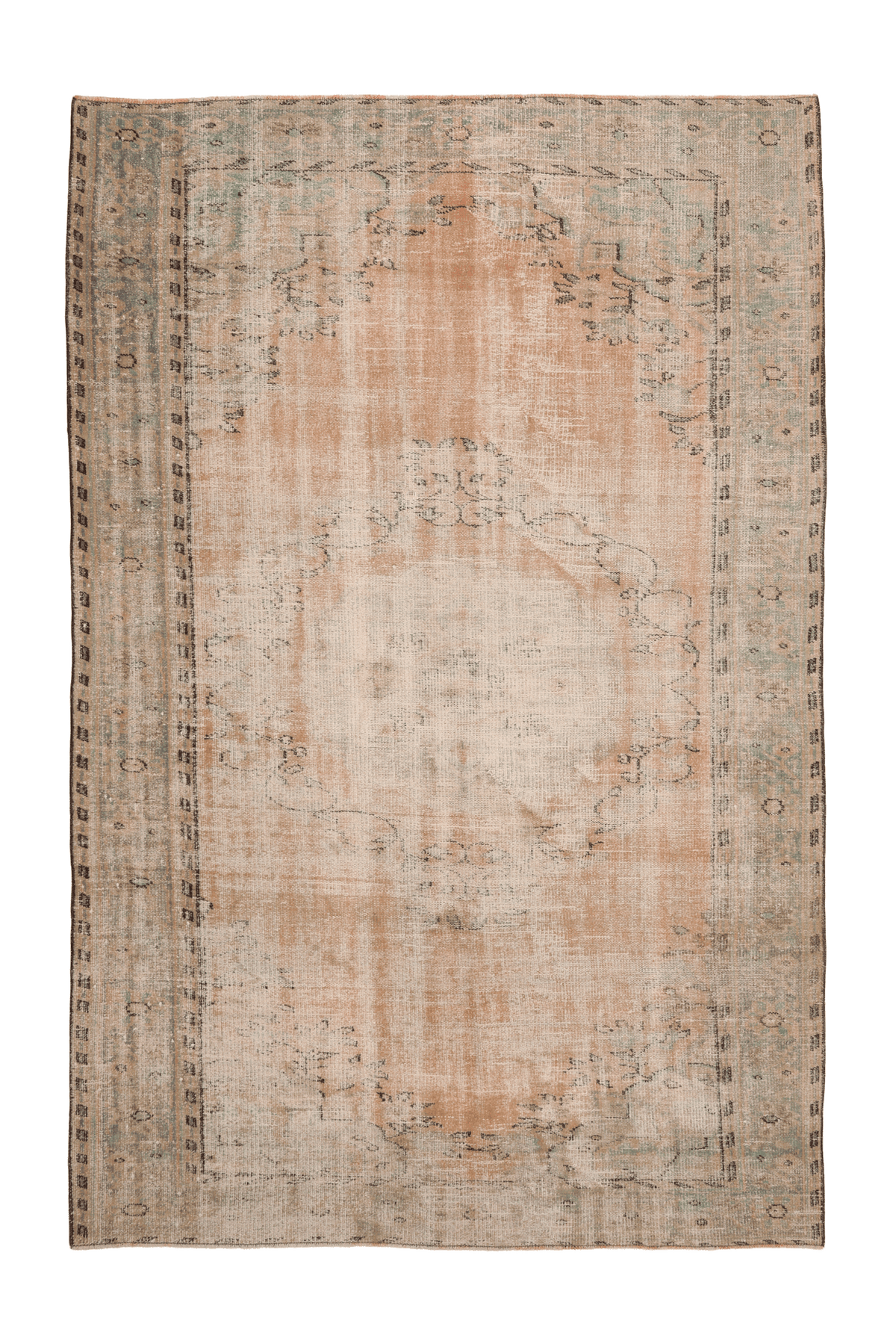 Vintage Manisa Turkish Area Rug 6x9 ft — Beige Distressed (No. 57804)