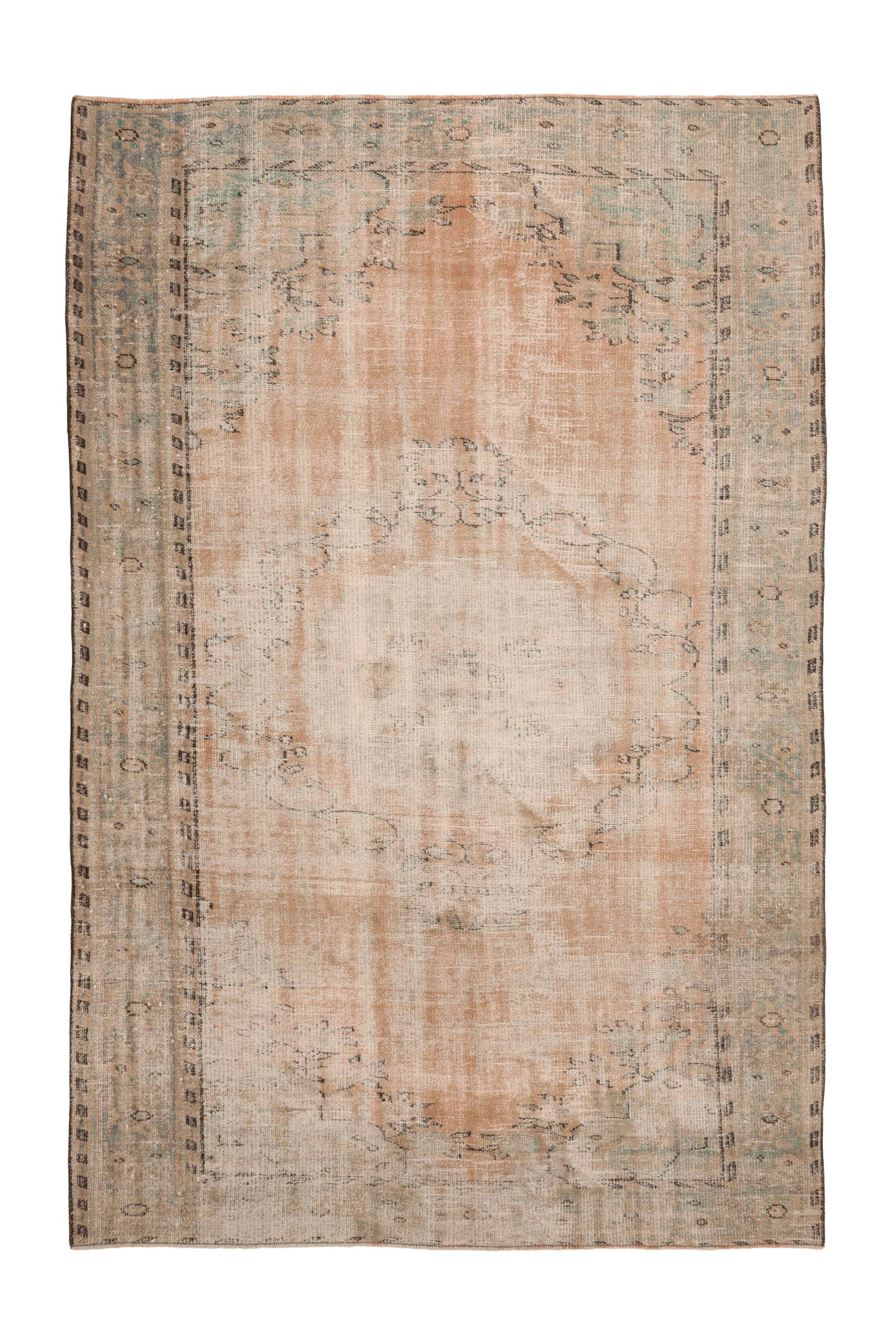 Vintage Manisa Turkish Area Rug 6x9 ft — Beige Distressed (No. 57804)