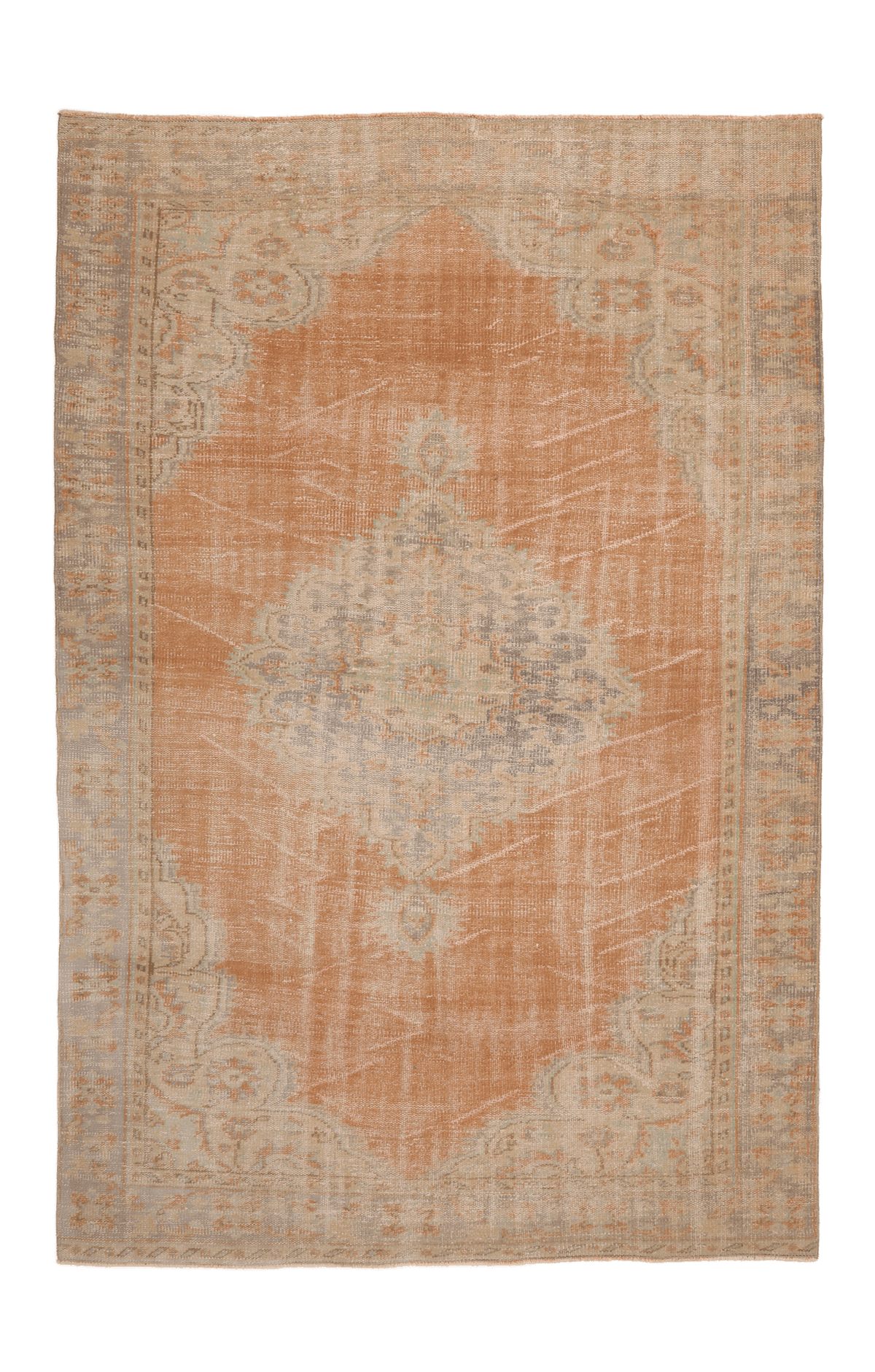 Vintage Manisa Turkish Area Rug 5x8 ft — Orange & Brown Floral