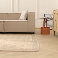 Vintage Manisa Turkish Area Rug 6x9 ft — Beige & Brown Distressed (No. 57810)
