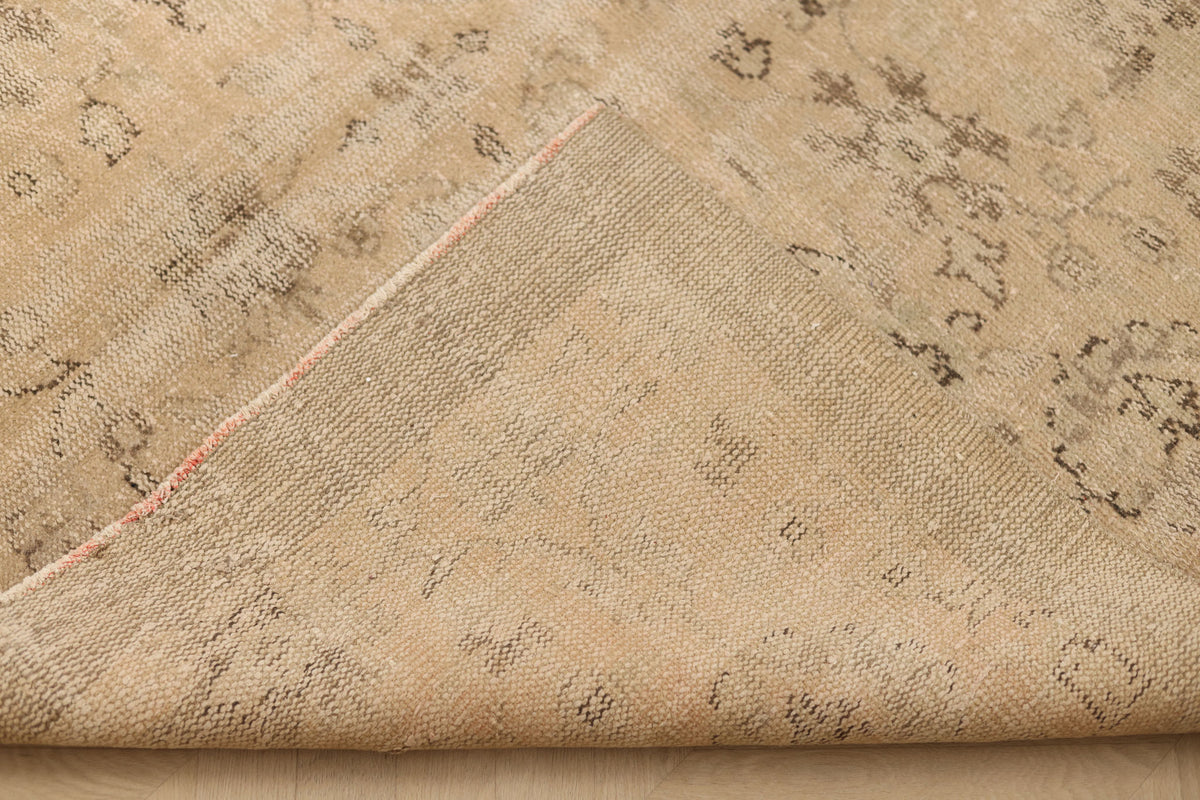 Vintage Manisa Turkish Area Rug 6x9 ft — Beige & Brown Distressed (No. 57810)