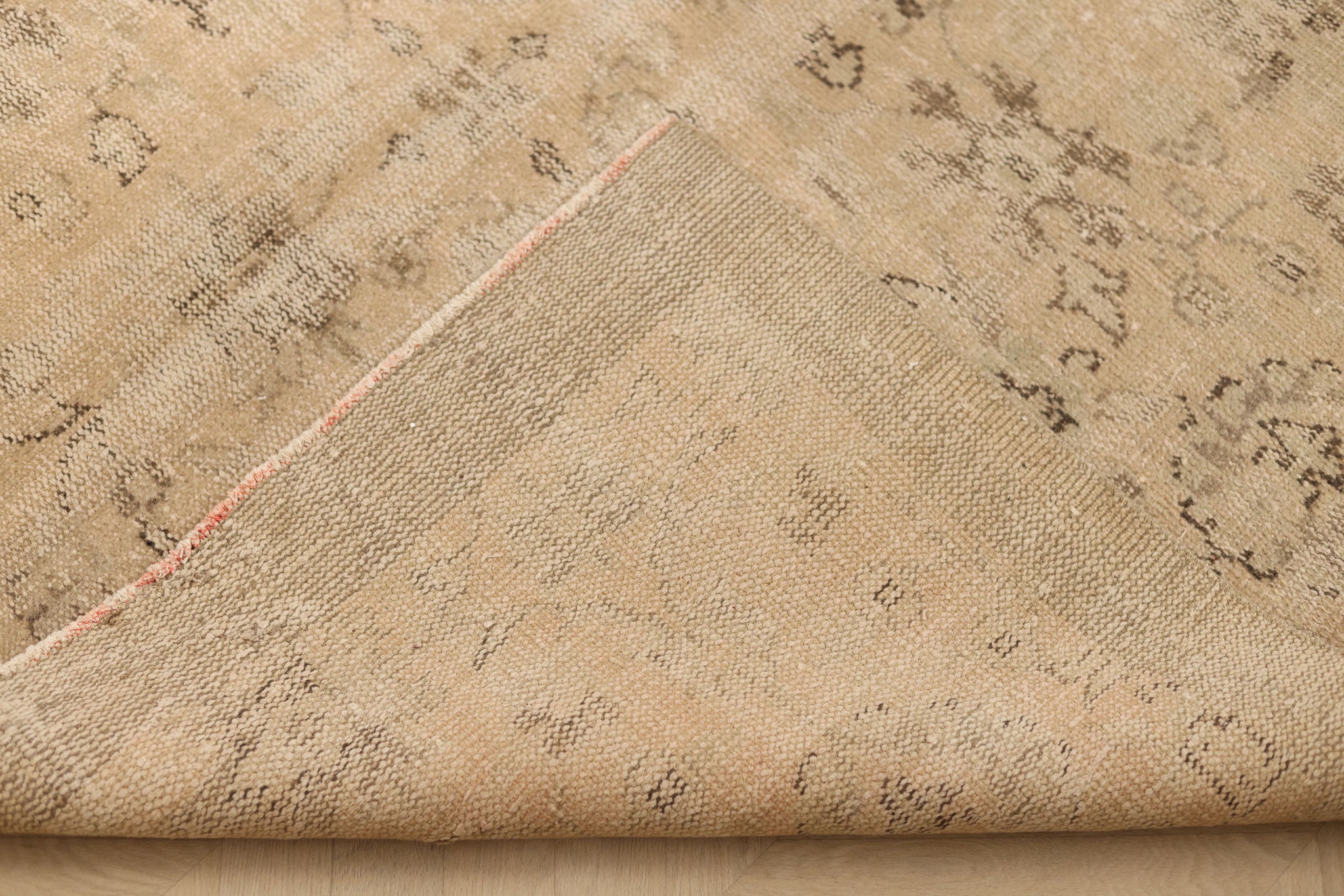 Vintage Manisa Turkish Area Rug 6x9 ft — Beige & Brown Distressed (No. 57810)