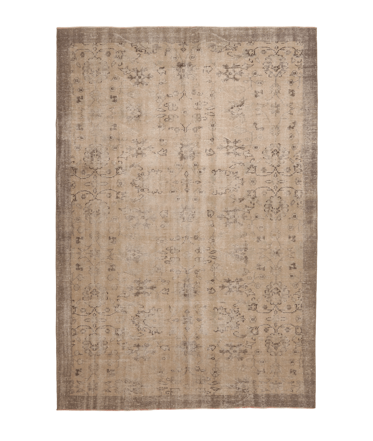 Vintage Manisa Turkish Area Rug 6x9 ft — Beige & Brown Distressed (No. 57810)