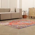Vintage Manisa Turkish Area Rug 5x6 ft — Red & Blue Floral