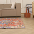 Vintage Manisa Turkish Area Rug 5x6 ft — Red & Blue Floral