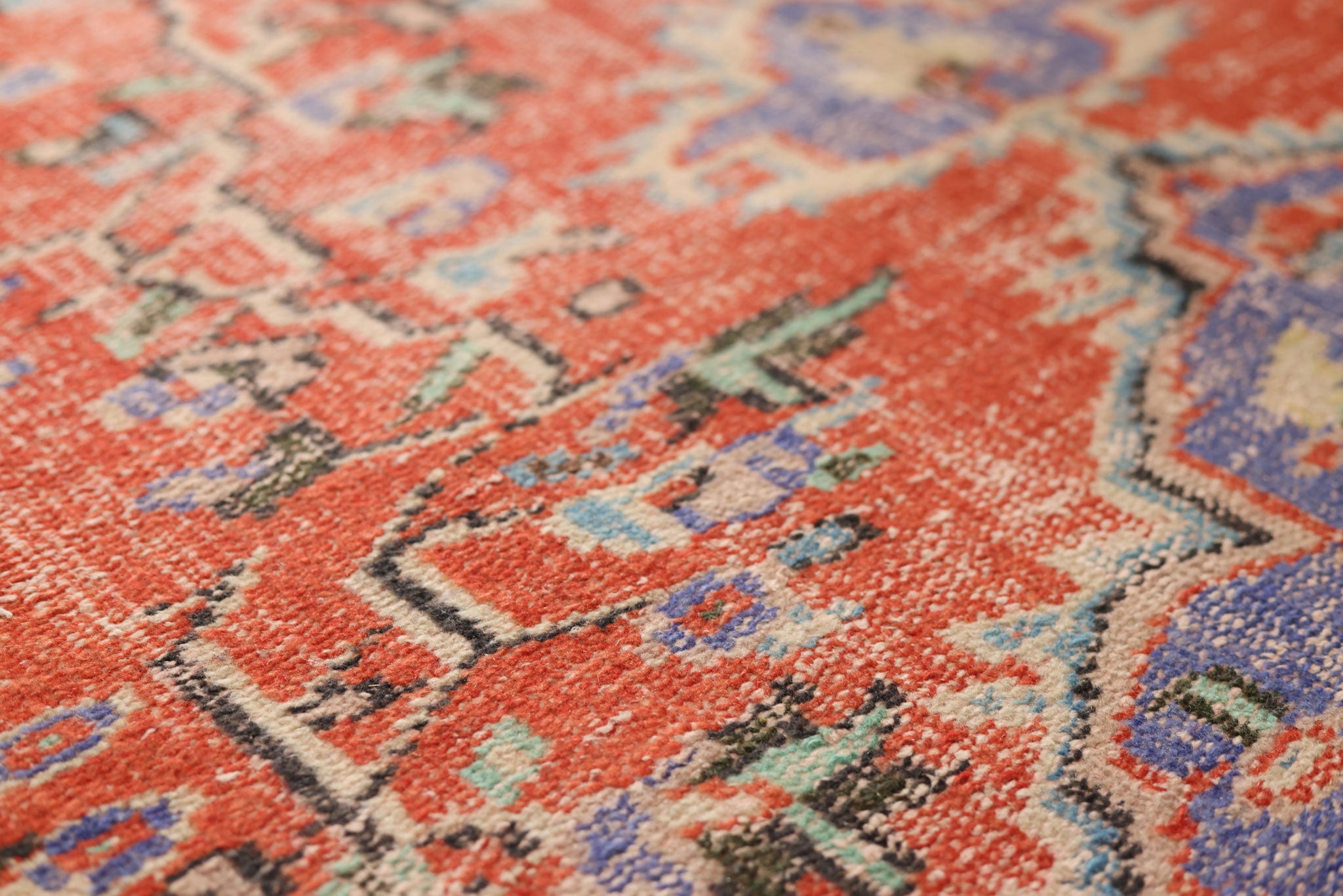 Vintage Manisa Turkish Area Rug 5x6 ft — Red & Blue Floral