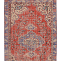 Vintage Manisa Turkish Area Rug 5x6 ft — Red & Blue Floral