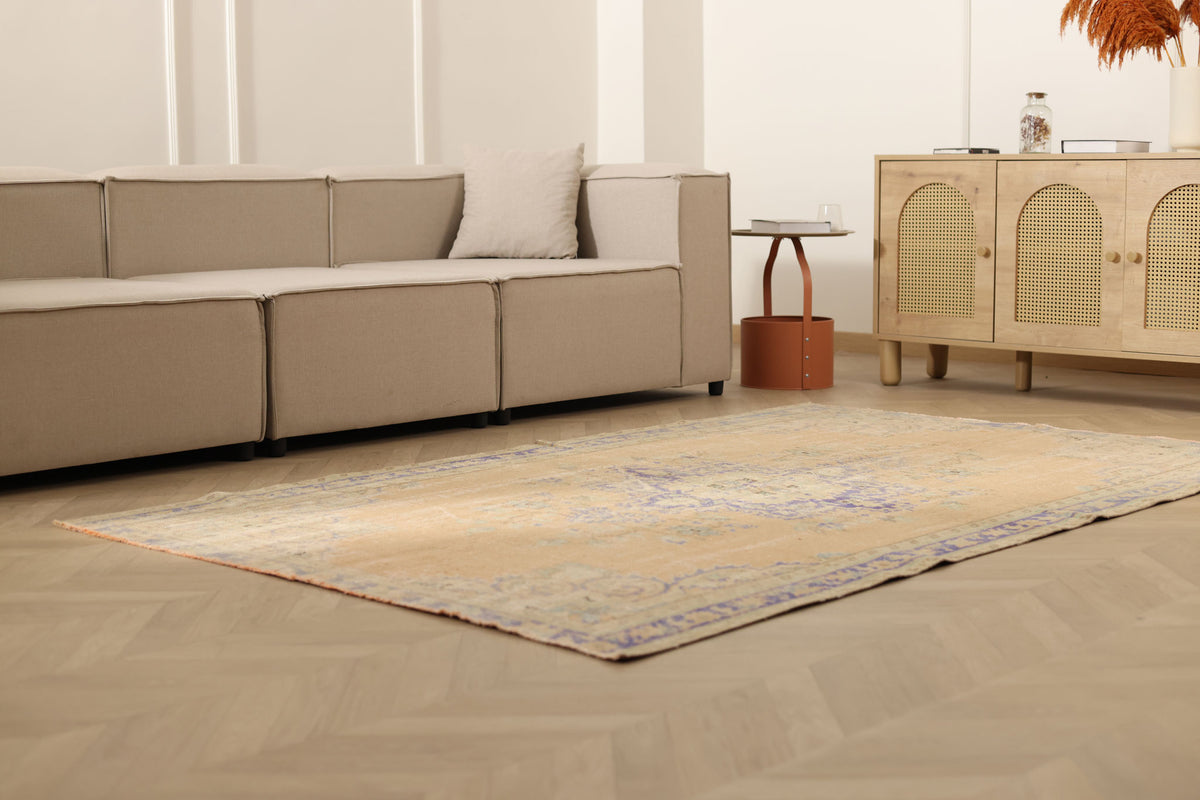 Vintage Manisa Turkish Area Rug 5x8 ft — Beige Distressed (No. 57815)