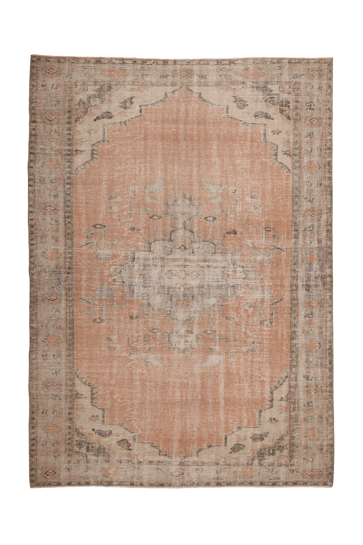 Vintage Manisa Turkish Area Rug 6x9 ft — Orange & Beige floral