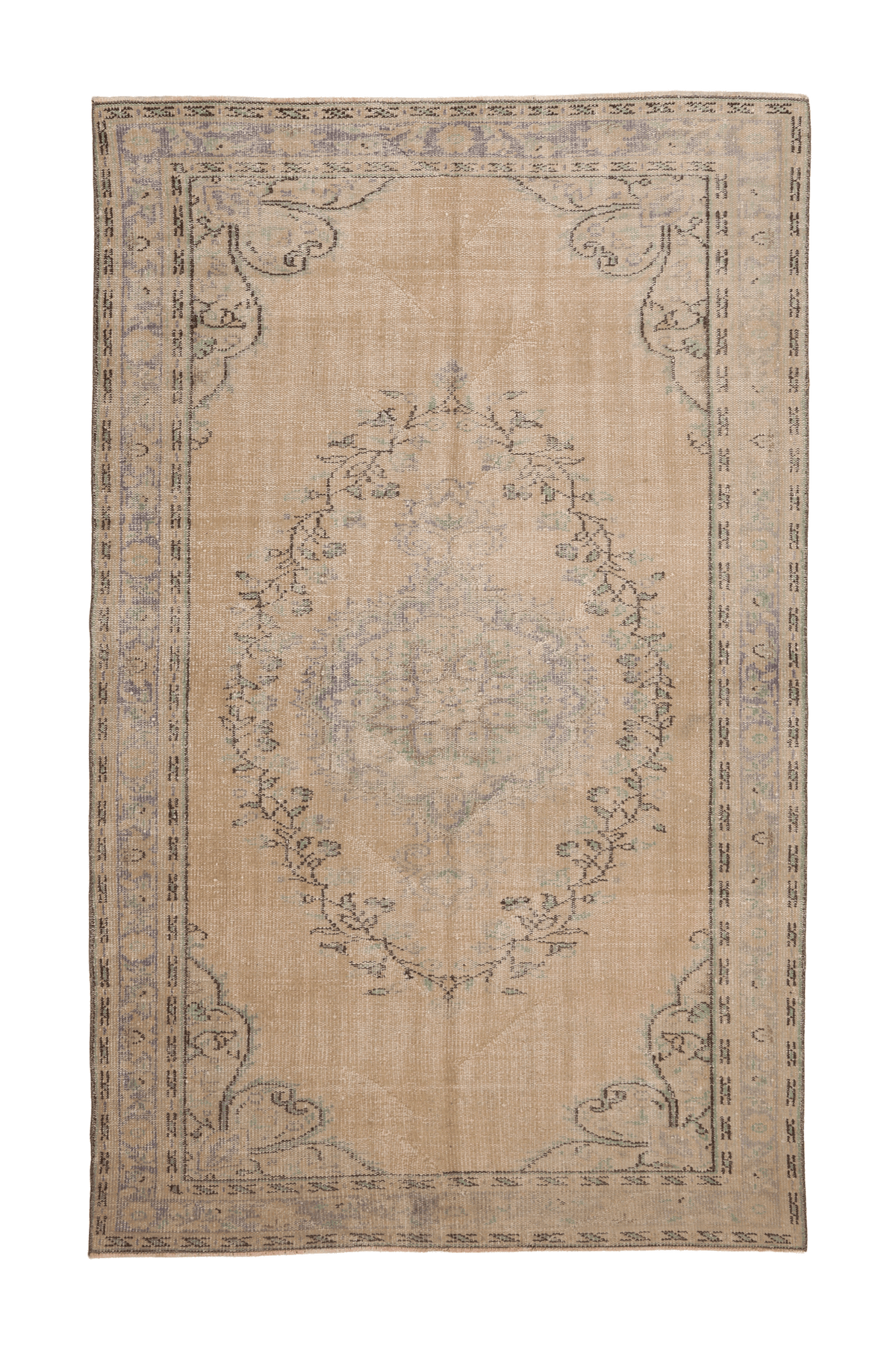 Vintage Manisa Turkish Area Rug 5x9 ft — Beige Distressed (No. 57818)