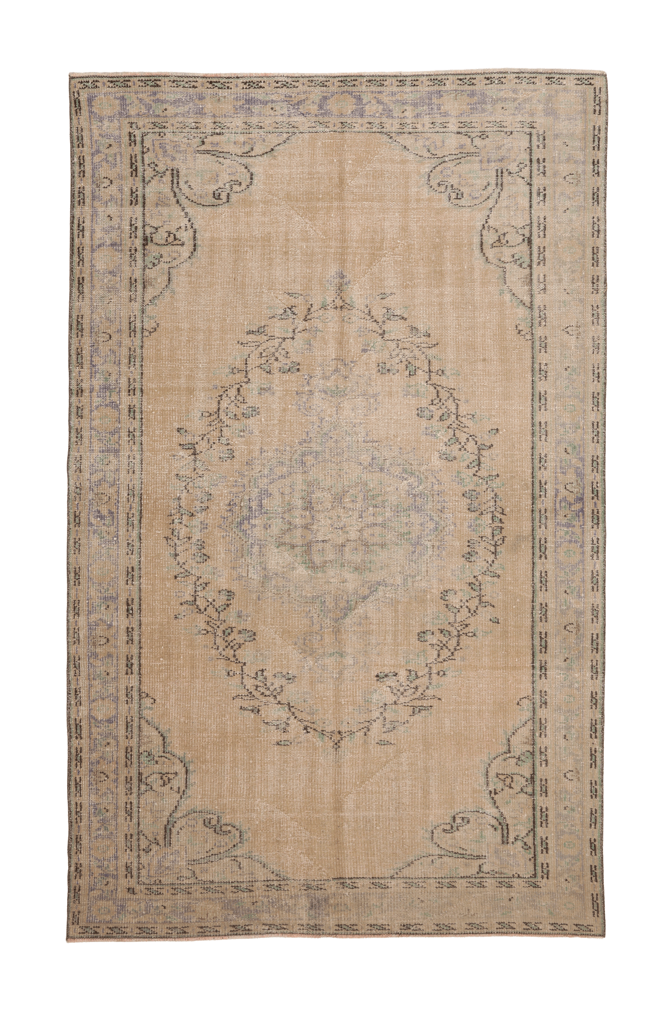 Vintage Manisa Turkish Area Rug 5x9 ft — Beige Distressed (No. 57818)