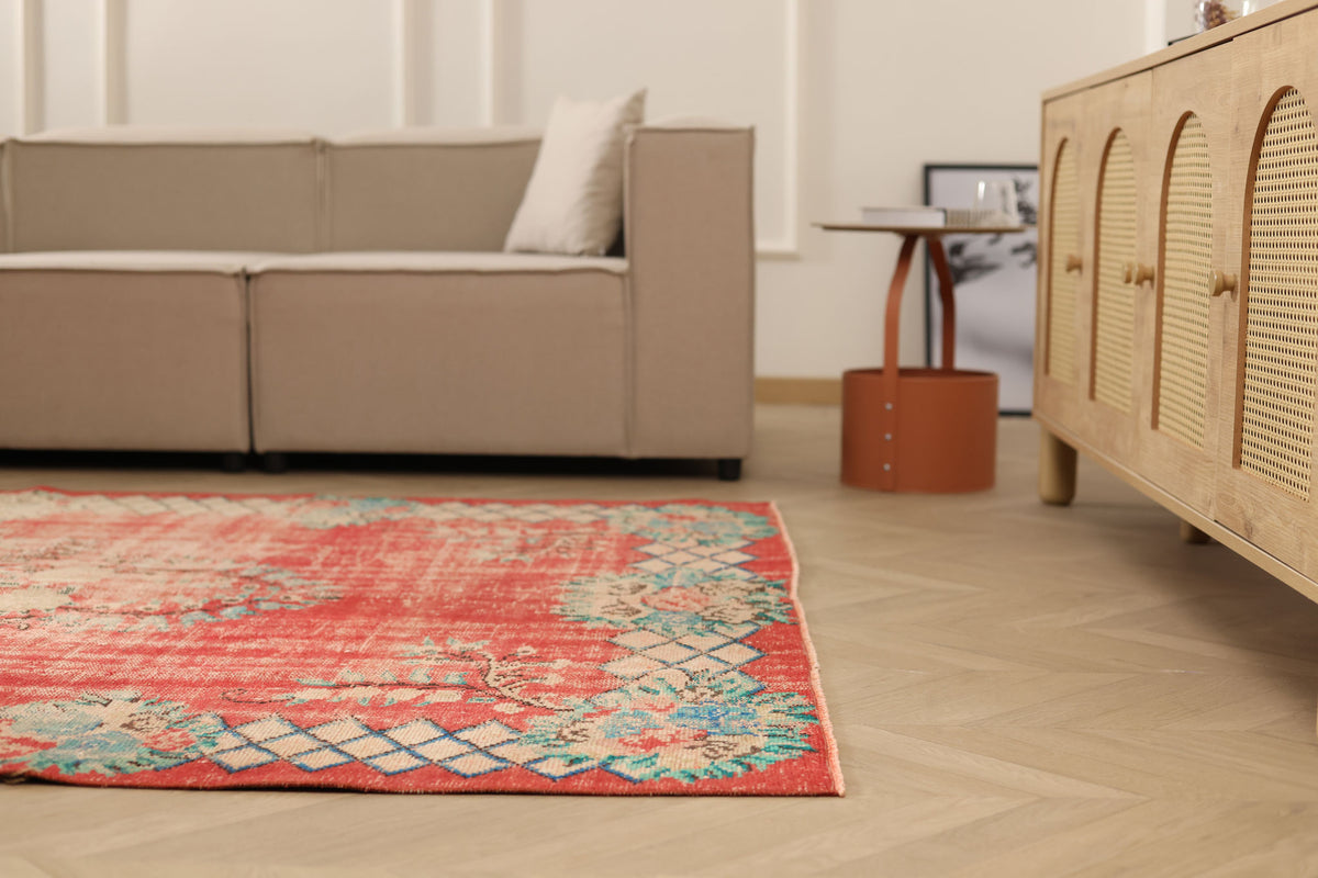 Vintage Manisa Turkish Area Rug 6x9 ft — Red Distressed (No. 57820)
