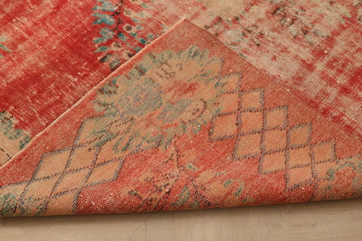 Vintage Manisa Turkish Area Rug 6x9 ft — Red Distressed (No. 57820)