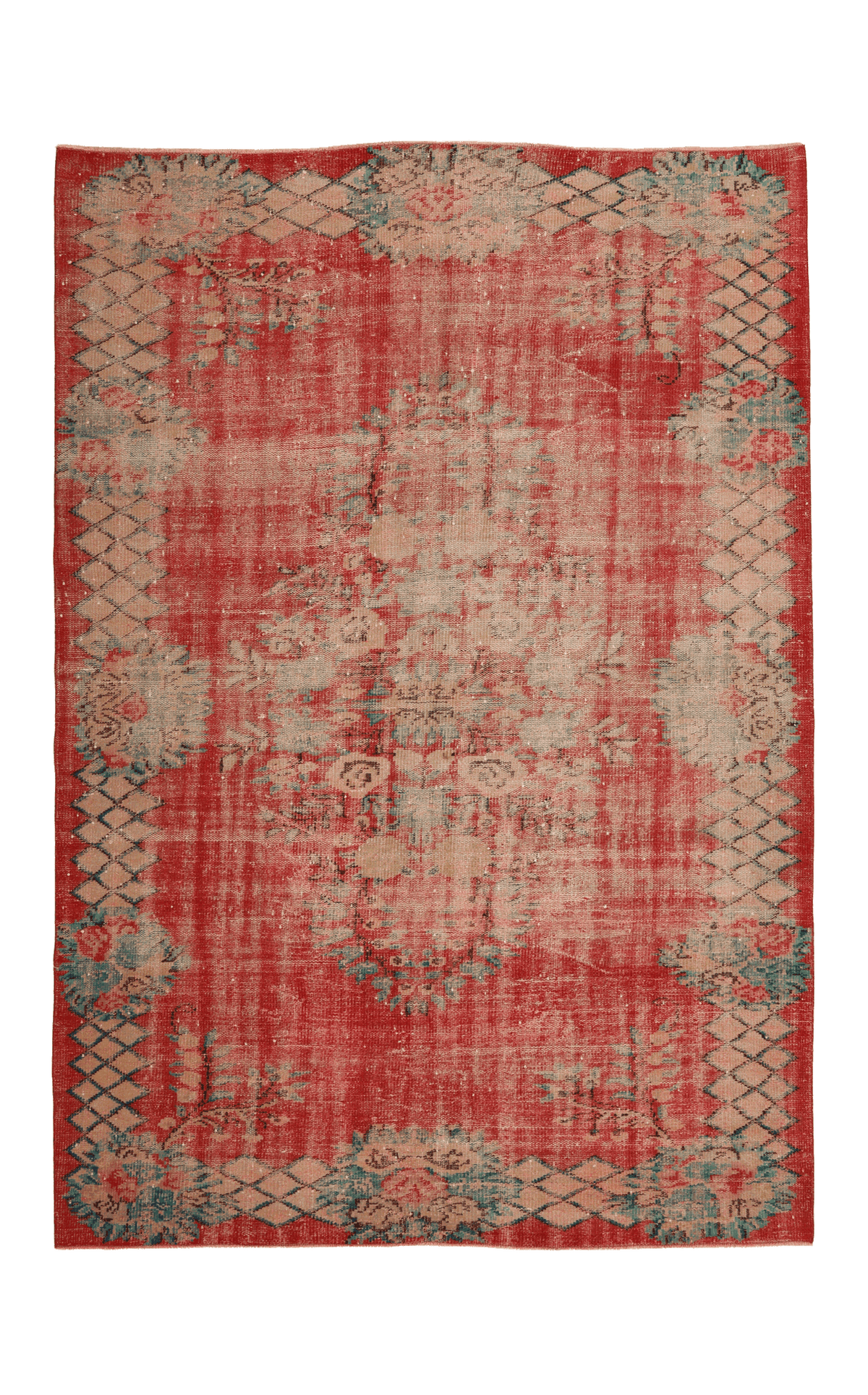 Vintage Manisa Turkish Area Rug 6x9 ft — Red Distressed (No. 57820)
