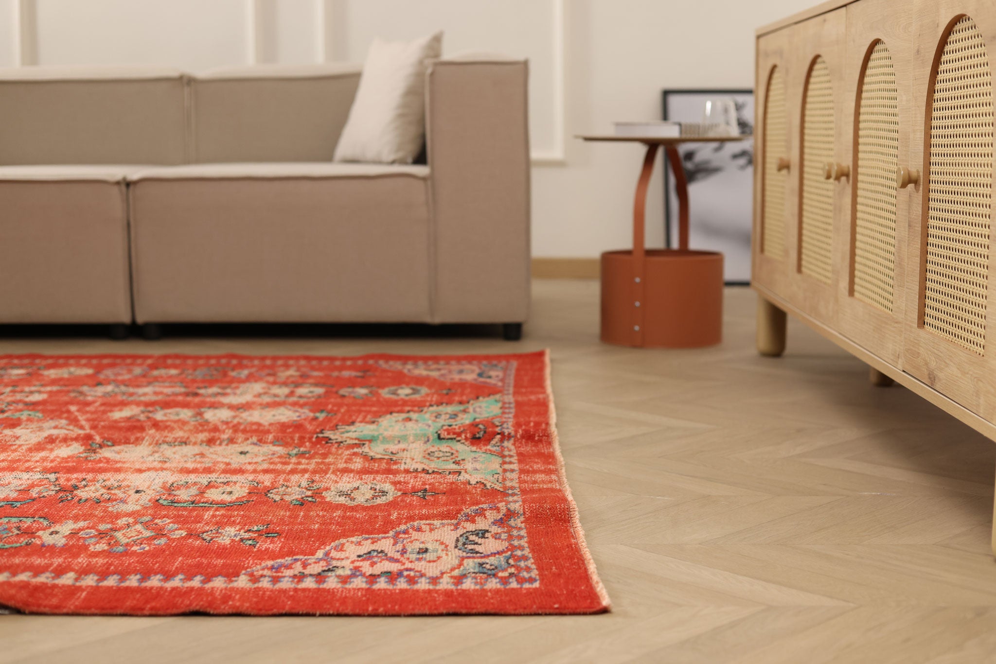 Vintage Manisa Turkish Area Rug 6x9 ft — Red Distressed (No. 57822)