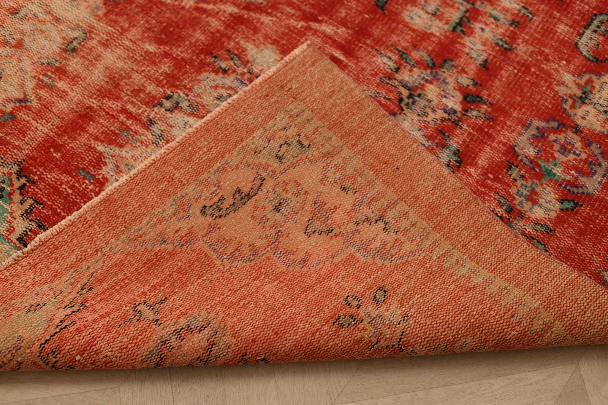 Vintage Manisa Turkish Area Rug 6x9 ft — Red Distressed (No. 57822)